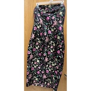 Lulus Make a Move Black Satin Floral Jacquard Strapless Midi Dress Small Prom